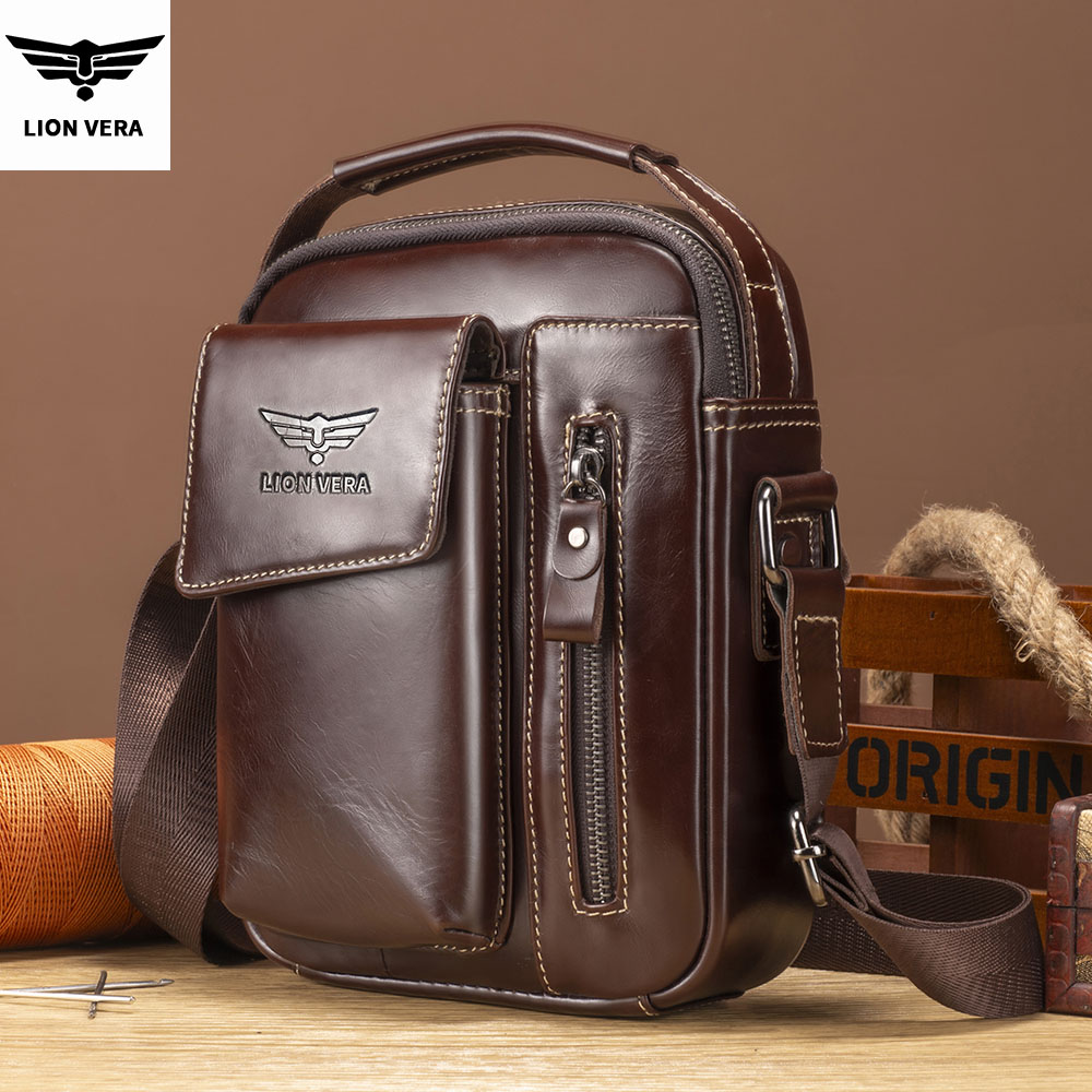 Tablet Shoulder Bag - LION VERA Herren Echtleder Umhängetasche 7-Zoll